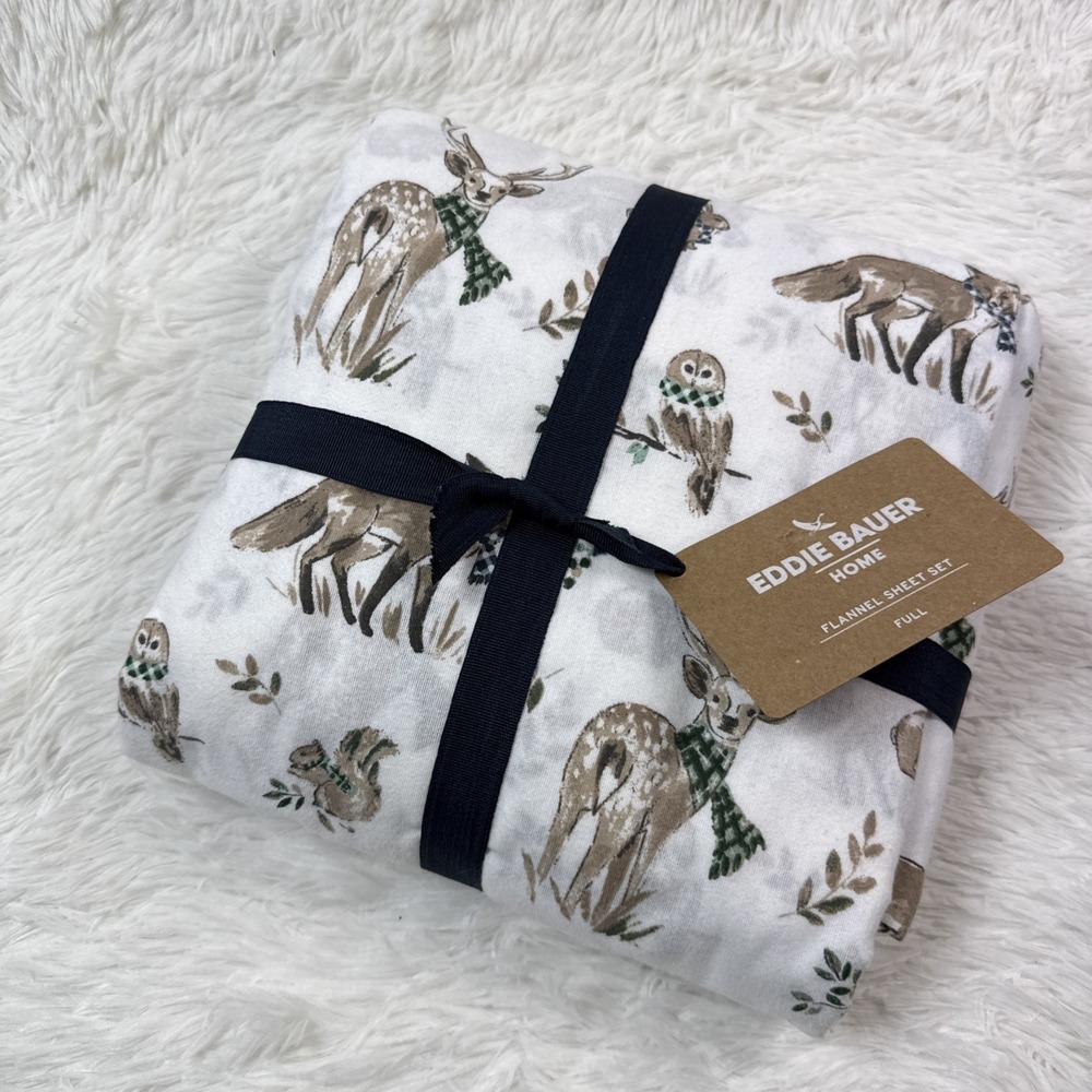 Eddie Bauer Flannel Sheet Set Full Size 4 Piece Woodland‎ Friends Cabin Outdoors